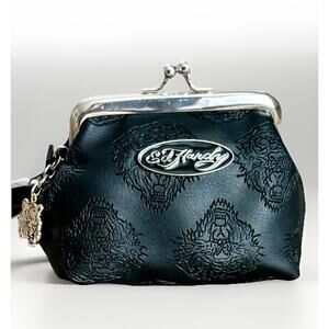 NWT ED HARDY Embossed Screaming Tiger Kisslock Coin Pouch Bag XBODY Chain Charm